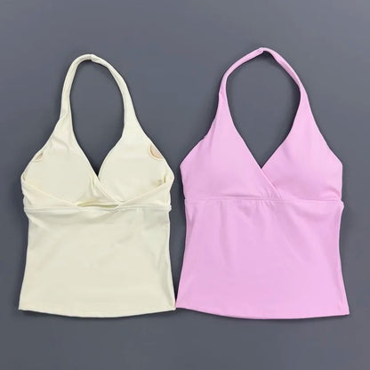 Top Deep V Neck Padded Sleeveless Workout Crop Tank Fitness Yoga Camisole Activewear