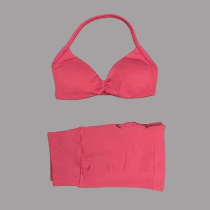 Gym Set 2 Piece Women Strappy Yoga Bra Top Workout Scrunch Shorts Sports Suit Fitness Clothes Seamless Yoga Set