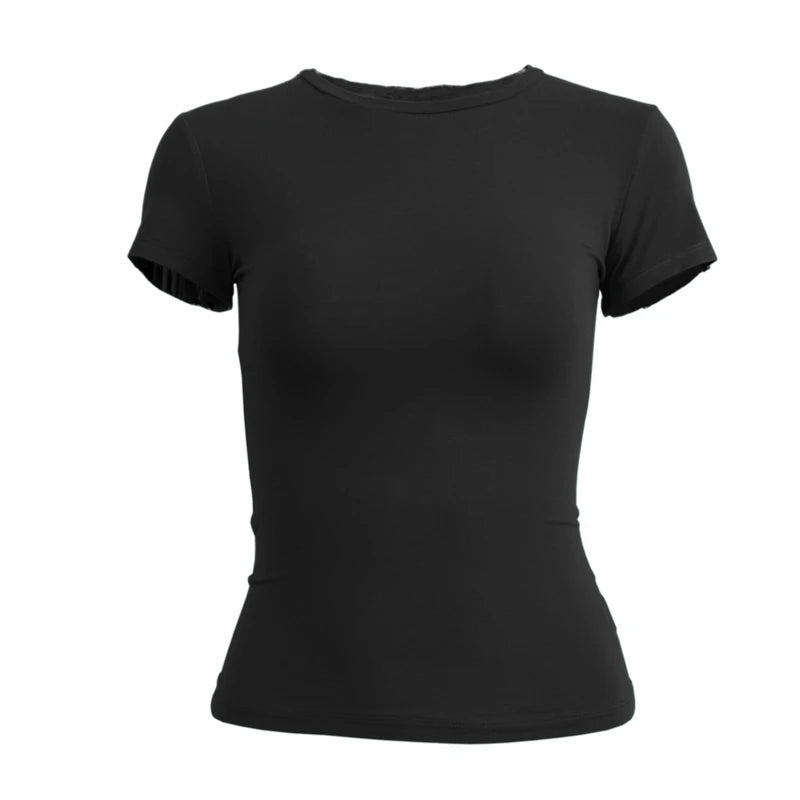 Short Sleeve T-shirt Slim Fit Tops Female O-Neck Knitted Sheath
