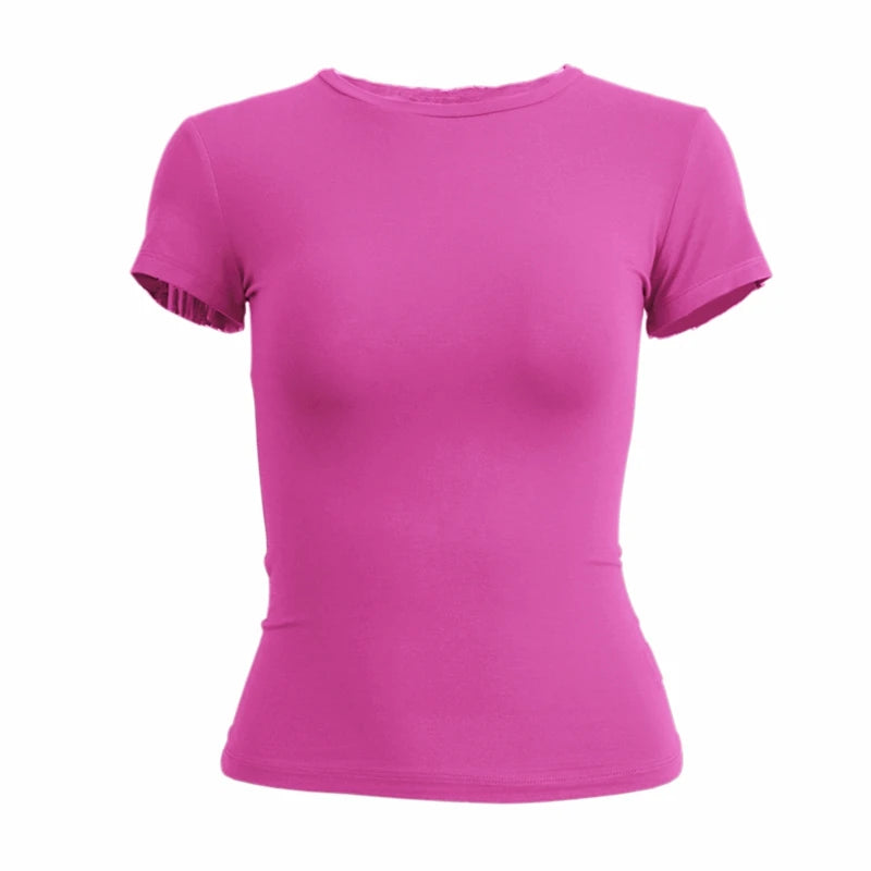 Short Sleeve T-shirt Slim Fit Tops Female O-Neck Knitted Sheath