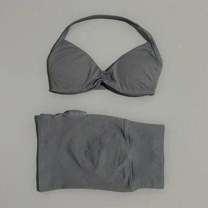 Gym Set 2 Piece Women Strappy Yoga Bra Top Workout Scrunch Shorts Sports Suit Fitness Clothes Seamless Yoga Set