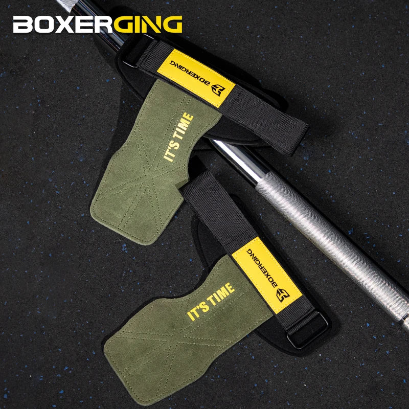 Cowhide Gym Gloves Grips Anti-Skid Weight Power Belt Lifting Pads
