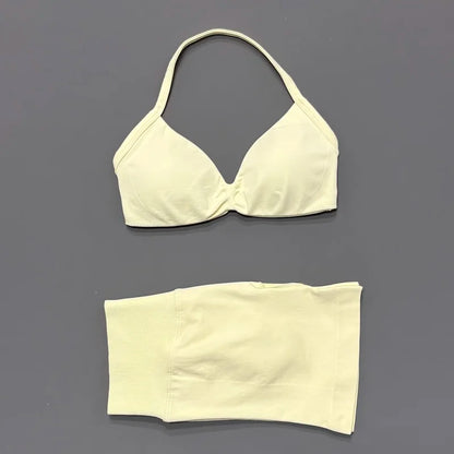 Gym Set 2 Piece Women Strappy Yoga Bra Top Workout Scrunch Shorts Sports Suit Fitness Clothes Seamless Yoga Set