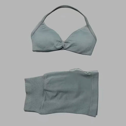 Gym Set 2 Piece Women Strappy Yoga Bra Top Workout Scrunch Shorts Sports Suit Fitness Clothes Seamless Yoga Set