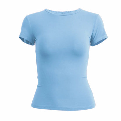 Short Sleeve T-shirt Slim Fit Tops Female O-Neck Knitted Sheath