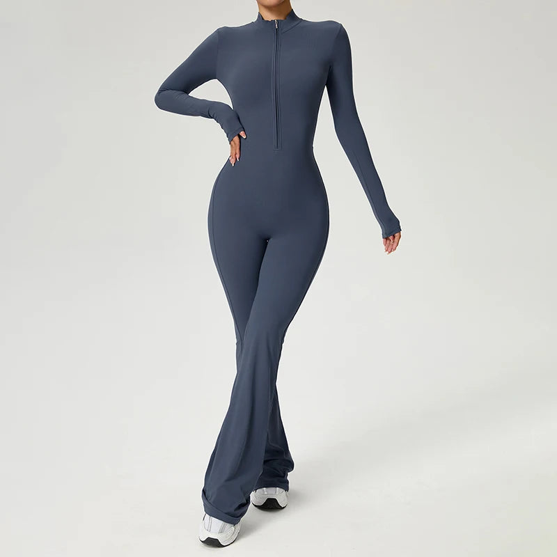 Fitness Jumpsuit Long Sleeve Zipper High Strength Yoga Bodysuit