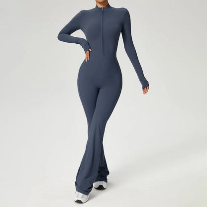 Fitness Jumpsuit Long Sleeve Zipper High Strength Yoga Bodysuit