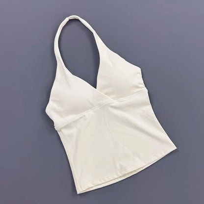 Top Deep V Neck Padded Sleeveless Workout Crop Tank Fitness Yoga Camisole Activewear