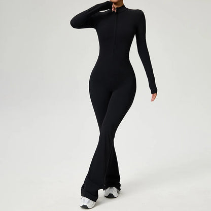 Fitness Jumpsuit Long Sleeve Zipper High Strength Yoga Bodysuit