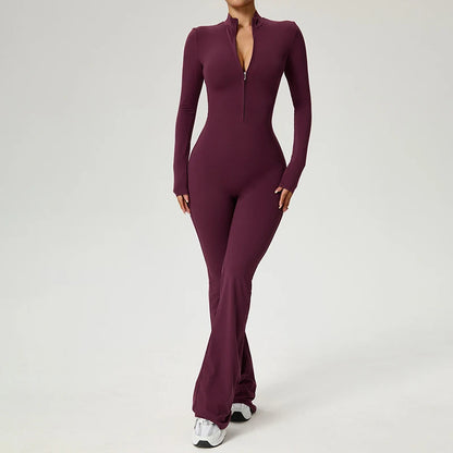 Fitness Jumpsuit Long Sleeve Zipper High Strength Yoga Bodysuit