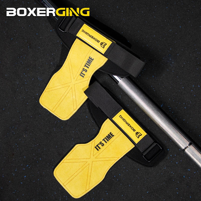 Cowhide Gym Gloves Grips Anti-Skid Weight Power Belt Lifting Pads