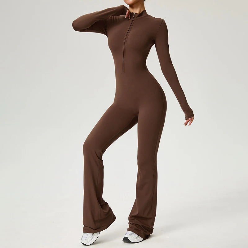 Fitness Jumpsuit Long Sleeve Zipper High Strength Yoga Bodysuit