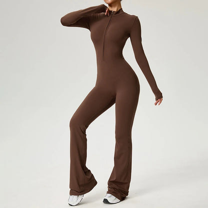 Fitness Jumpsuit Long Sleeve Zipper High Strength Yoga Bodysuit