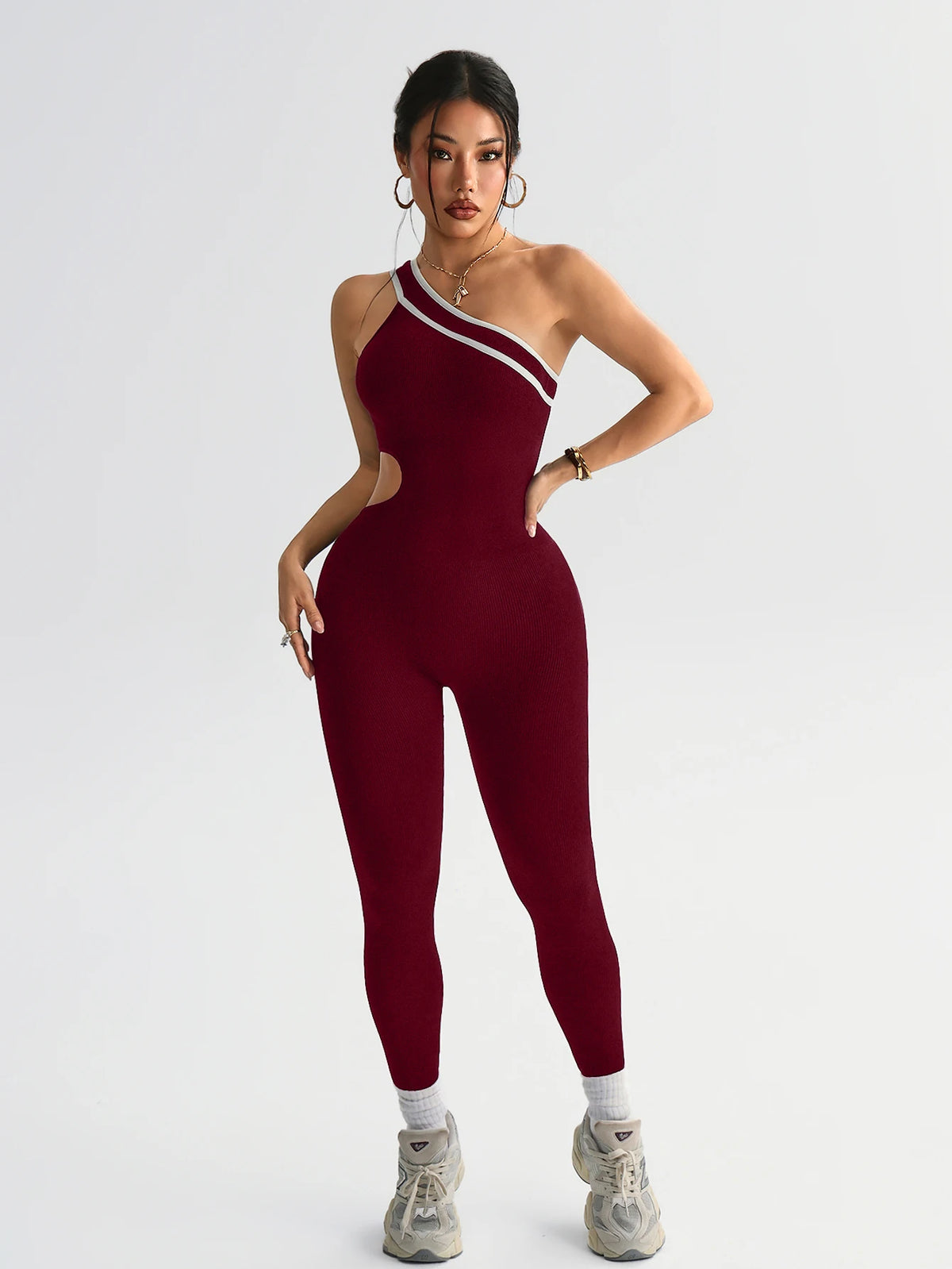 Tummy Control Butt-Lifting Gym Clothes Sleek Sportswear Striped Athletic Outfit