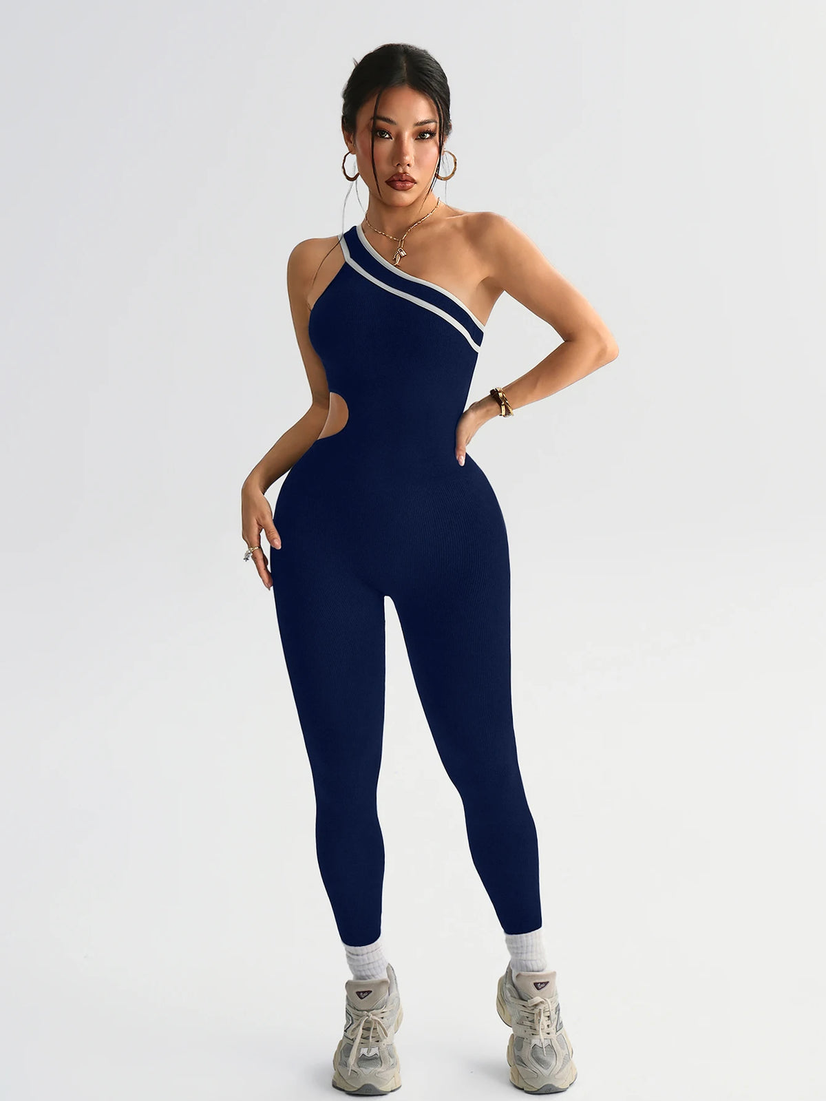 Tummy Control Butt-Lifting Gym Clothes Sleek Sportswear Striped Athletic Outfit