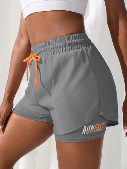 Women's High Rise Yoga Shorts With Elastic Proximity Control Running Shorts, Fake Two Pieces Pants