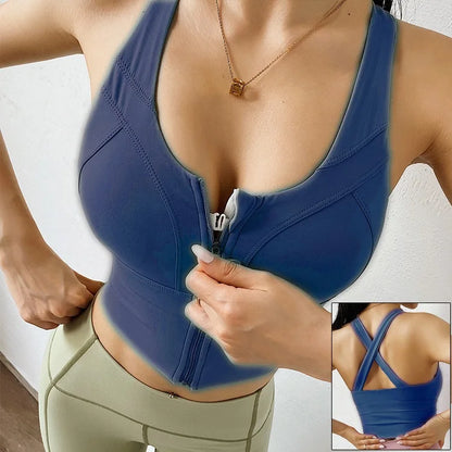 Cloud Hide Front Zipper Sports Bra Women Underwear Push Up Yoga Crop Top Bras Solid Athletic Vest Gym Fitness Shirt Sportswear
